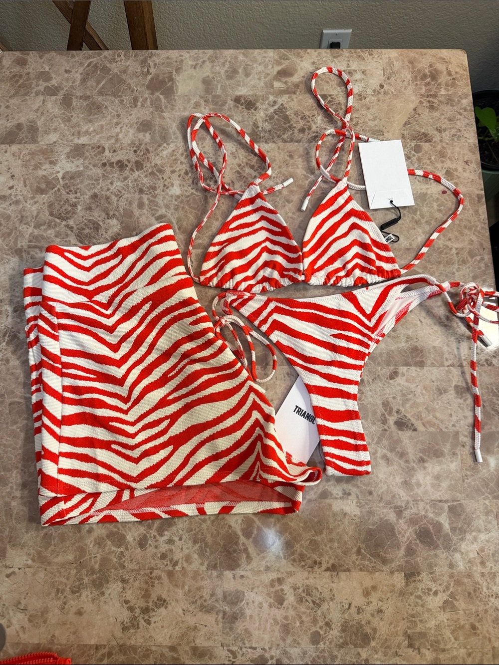 triangl swimwear Red and White Zebra Print Triangle Bikini Set